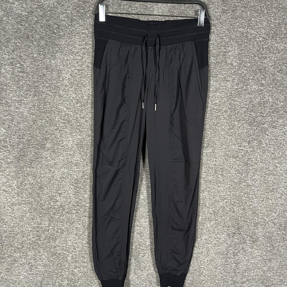 Lululemon Jogger Pants Womens 6 Black Woven Ribbed Waist Cuffed Pockets